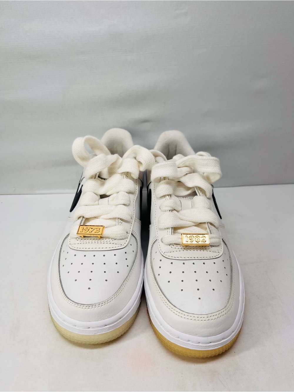 Nike‎ Air Force One  White Athletic Sneakers with Gold Lace Tags